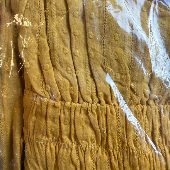 Lost + Wander Textured Midi Dress Yellow off Shoulder Puff Sleeve XS S M - Picture 11 of 11